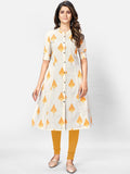 Vbuyz Women's Printed A-Line Cotton Beige Kurta